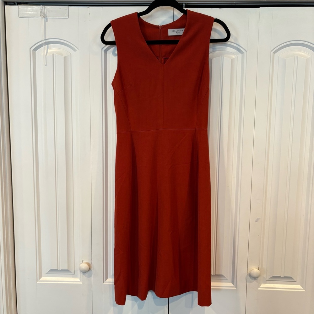 MM LaFleur Rust Red Sleeveless V-Neck Fit-and-Flare Dress